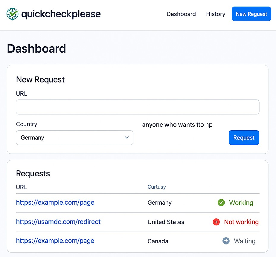 Quick Check Please Dashboard Preview